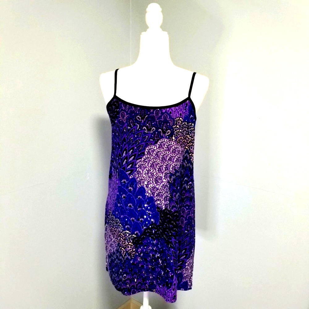 Dream Dance Peacock Dress Multicolor Purple Blue Sparkly Womens Small
